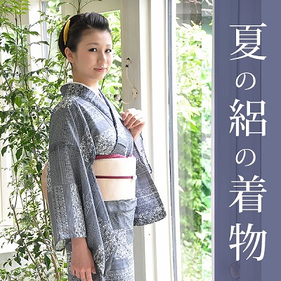 hone-commerce-attv.com / 夏の絽の着物 夏着物 「紺×白 横段小紋柄」